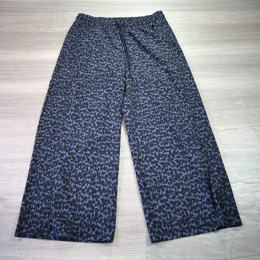 Athleta Pants Womens 8 Blue Printed Wide Leg Crop Pull On Elastic Waist